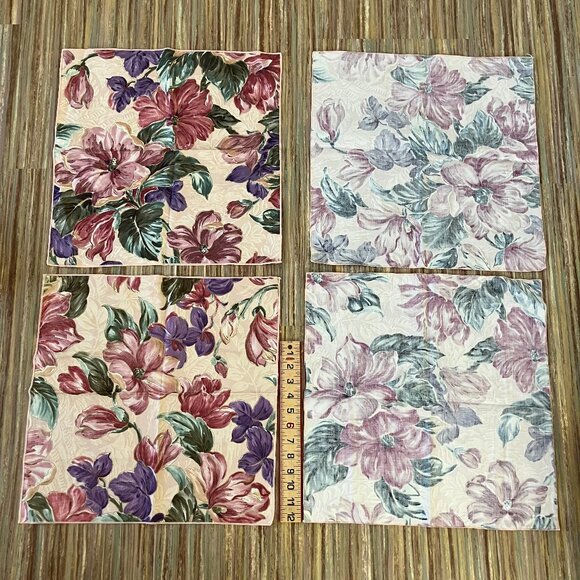 Pink Floral Cloth Napkins Reusable Washable 17" Square Vintage 90s Set of 4 - Picture 3 of 4